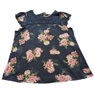 Torrid Womens Gray Pink Peach Flower Floral Lace Smock Ruffle Sleeve Top Size 1